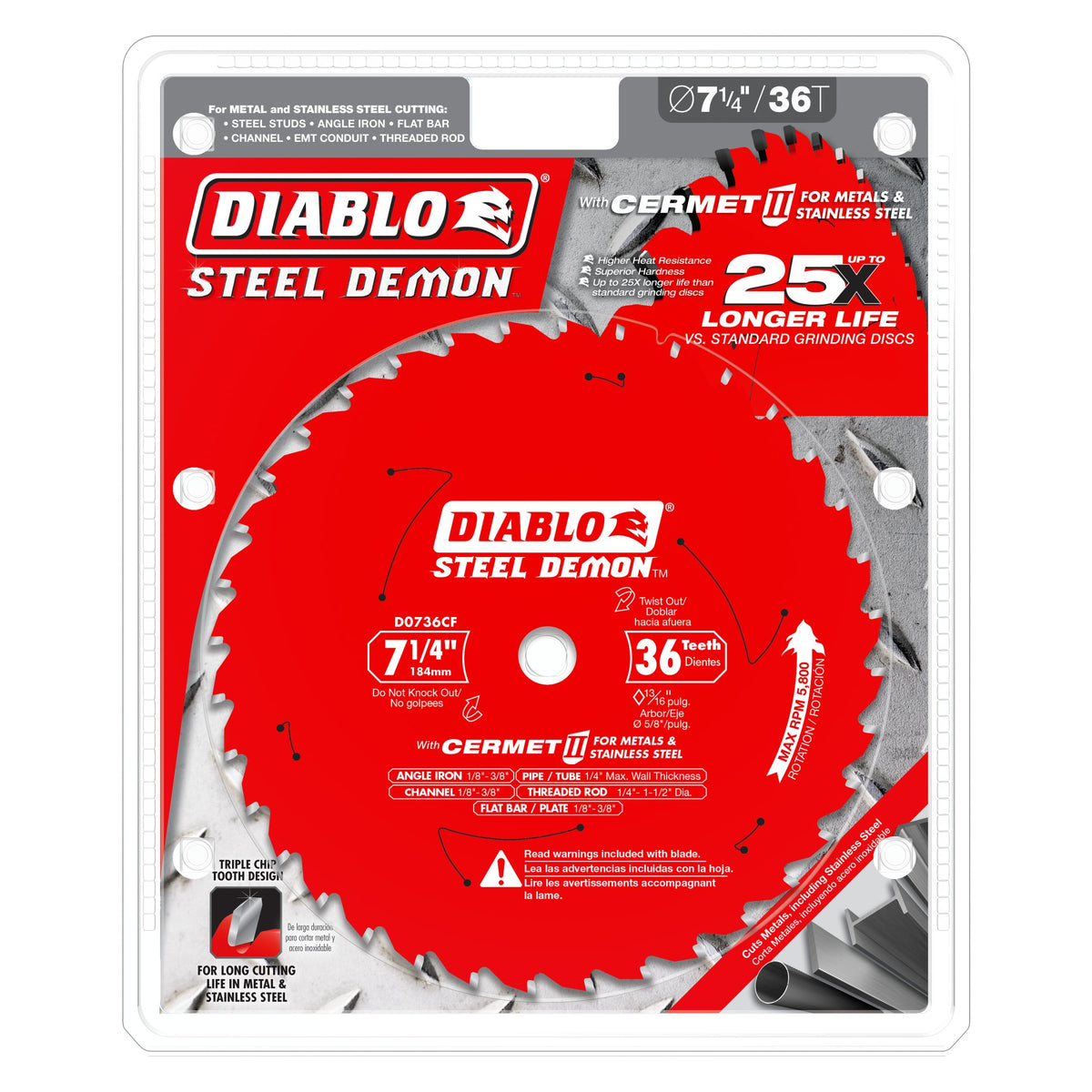 Diablo 7-1/4" x 36T Steel Demon Cermet II Saw Blade for Thick Metal D0736CF