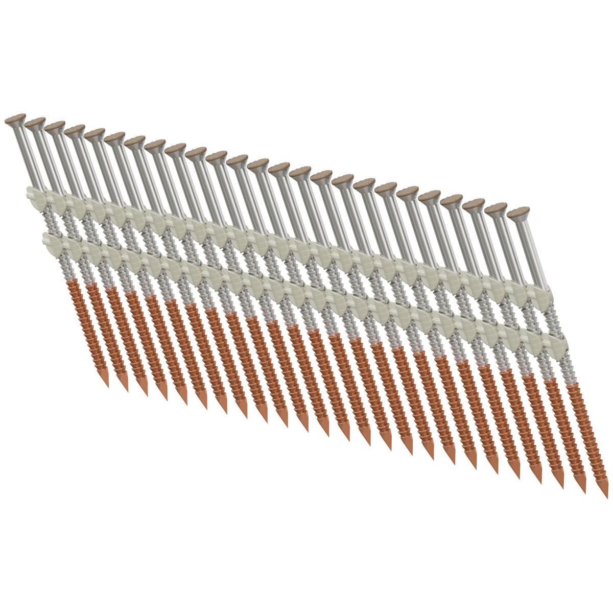 12d x 3 1/4" Tan, 20-22 Degree Plastic Strip, Casing Head, Ring-Shank Nail