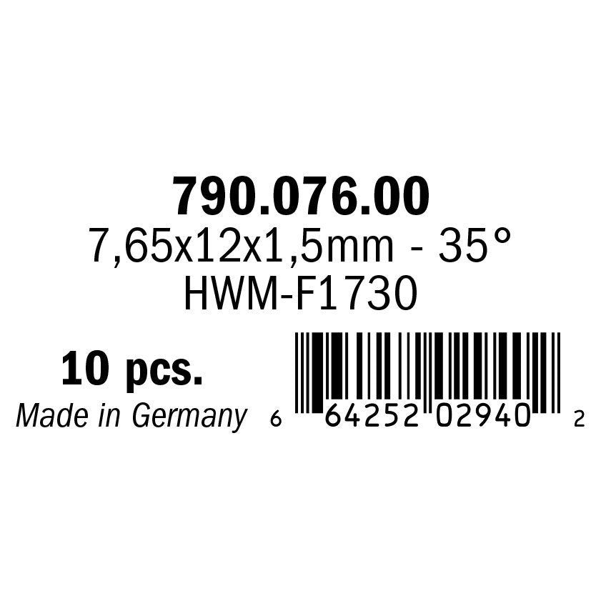 CMT 790.076.00 Solid Carbide Knives (2/35 degrees) 7.65x12x1.5mm 10Pk