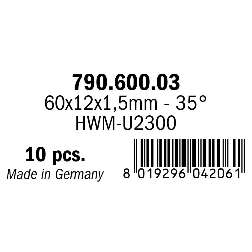 CMT 790.600.03 Solid Carbide Knives (2/35 degrees) 60x12x1.5mm 10Pk