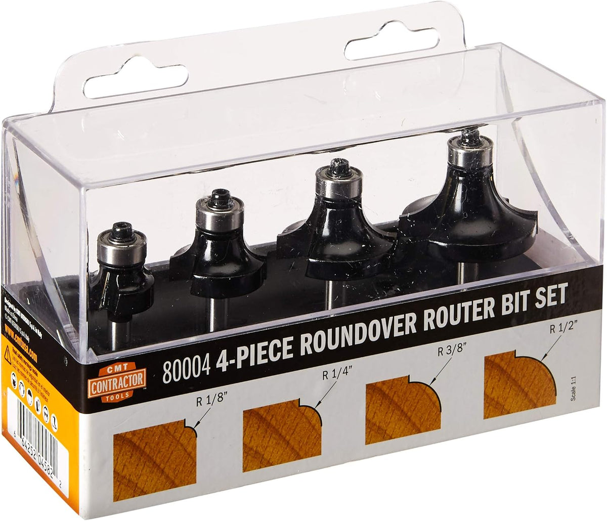 CMT 80004 4 Pc Contractor Roundover Set Shank: 1/4" Radius: 1/8"-1/4"-3/8"-1/2"