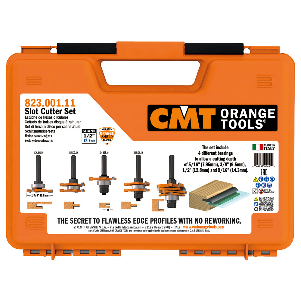 CMT 823.001.11 Slot Cutter Set Shank: 1/4" - 1/2" (7-Pc) T3