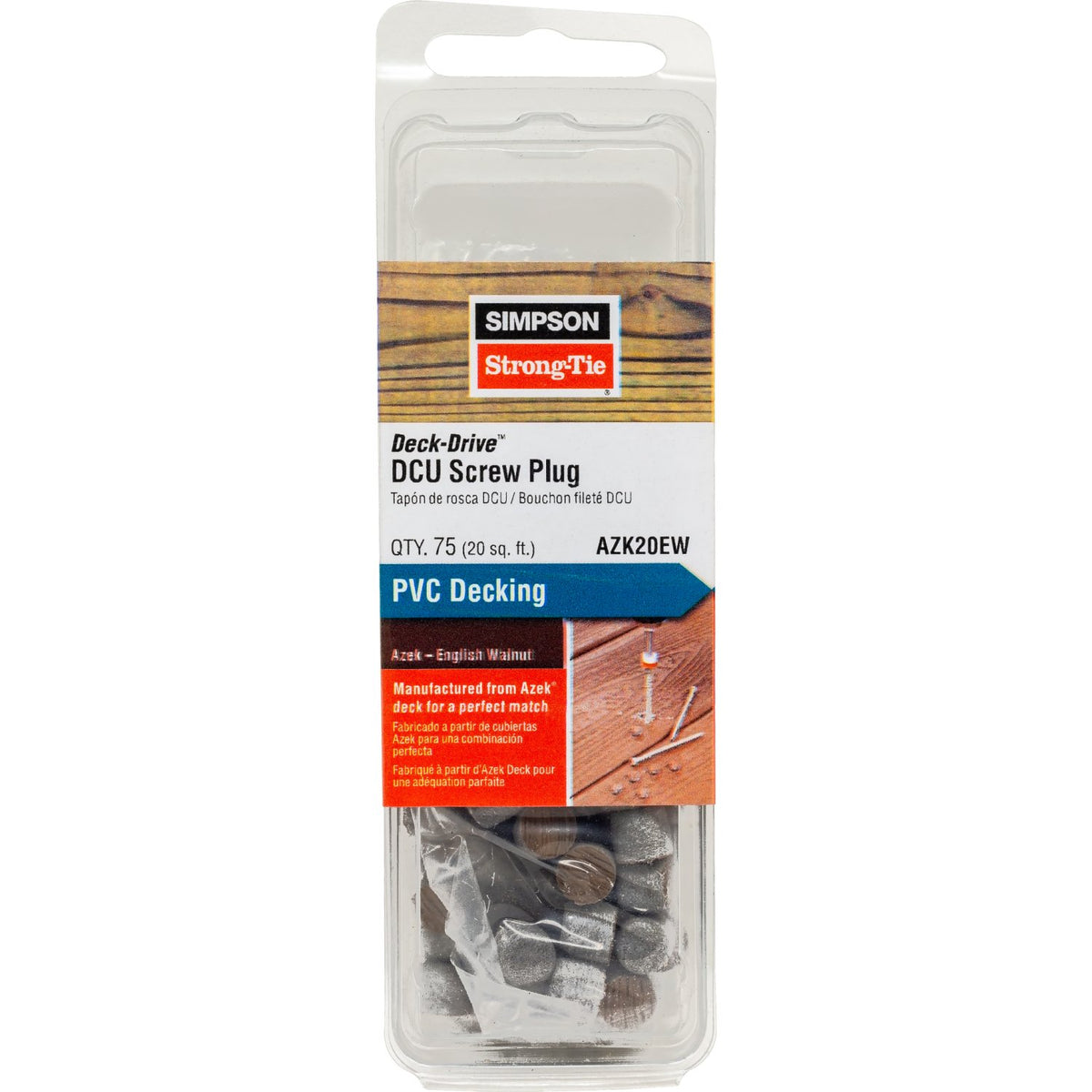 Simpson Deck-Drive DCU Screw Plug Azek English Walnut PVC 75-Qty AZK20EW