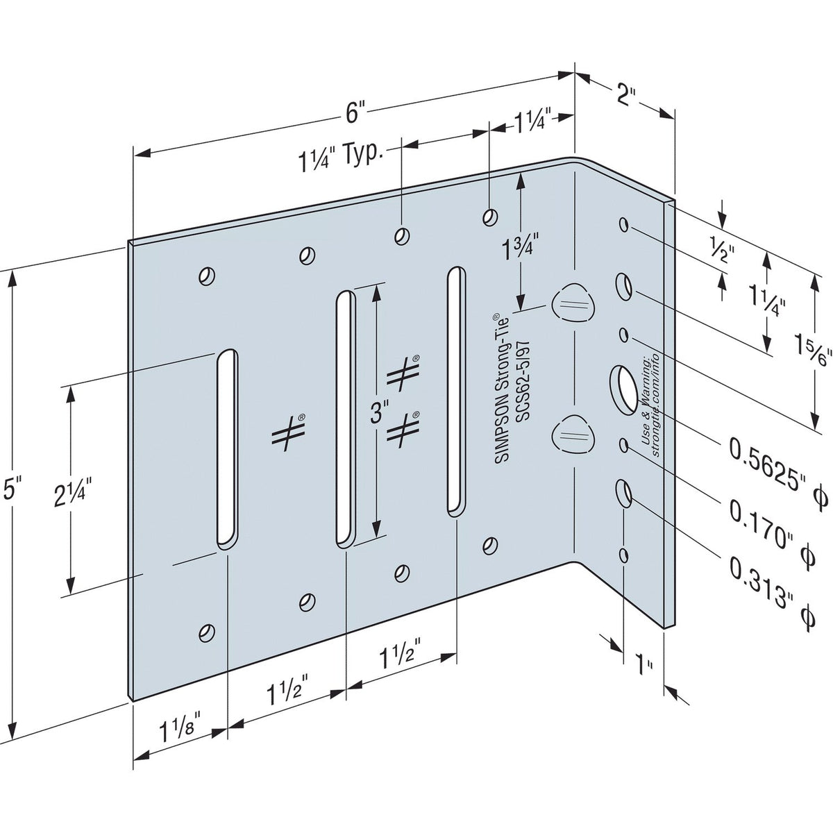 Simpson SCS62-5/68-KT25 2x6 14-Ga Seismic Bypass Framing Slide Clip w/Screws 25-Pack