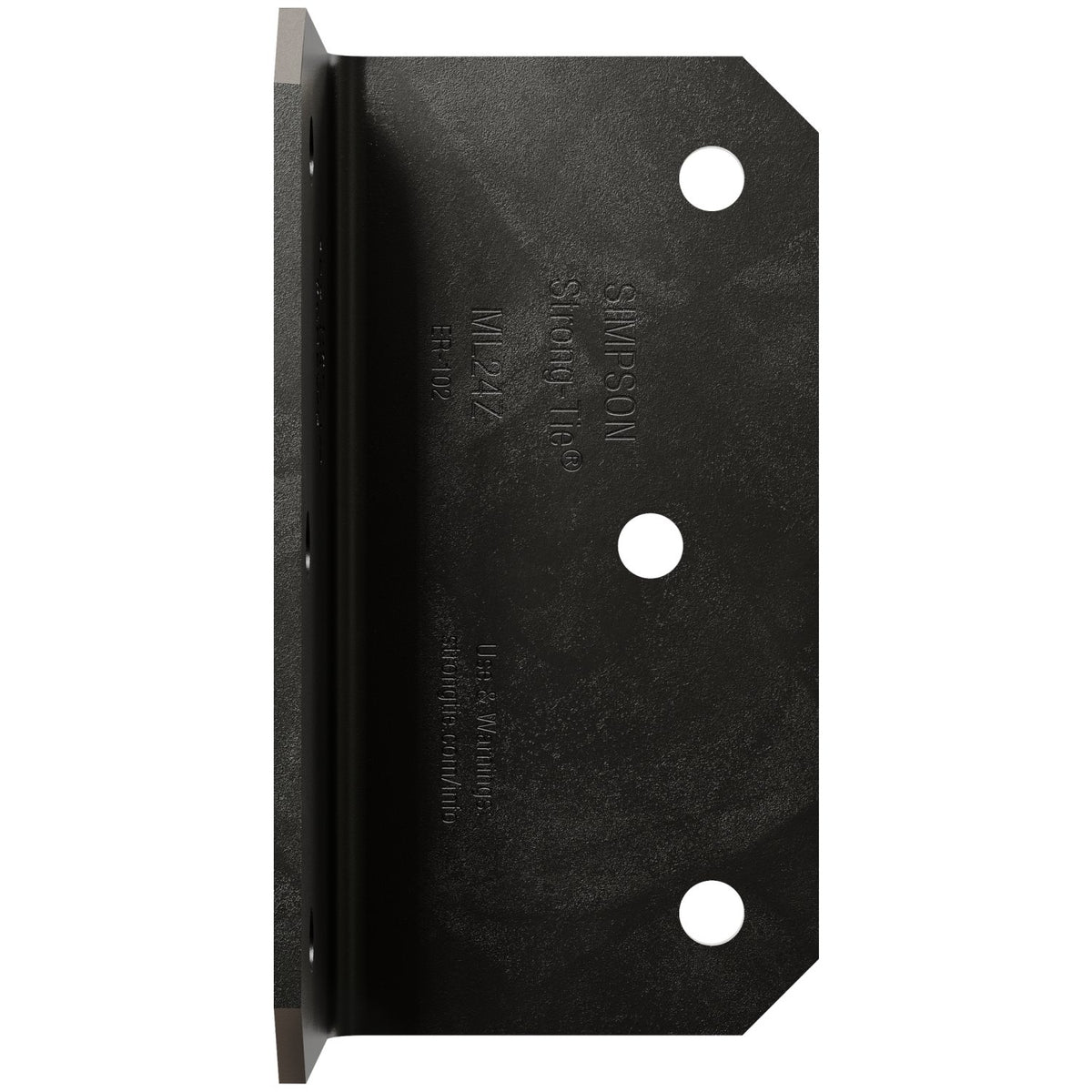 Wooden corner brace with a metal bracket against a blue background