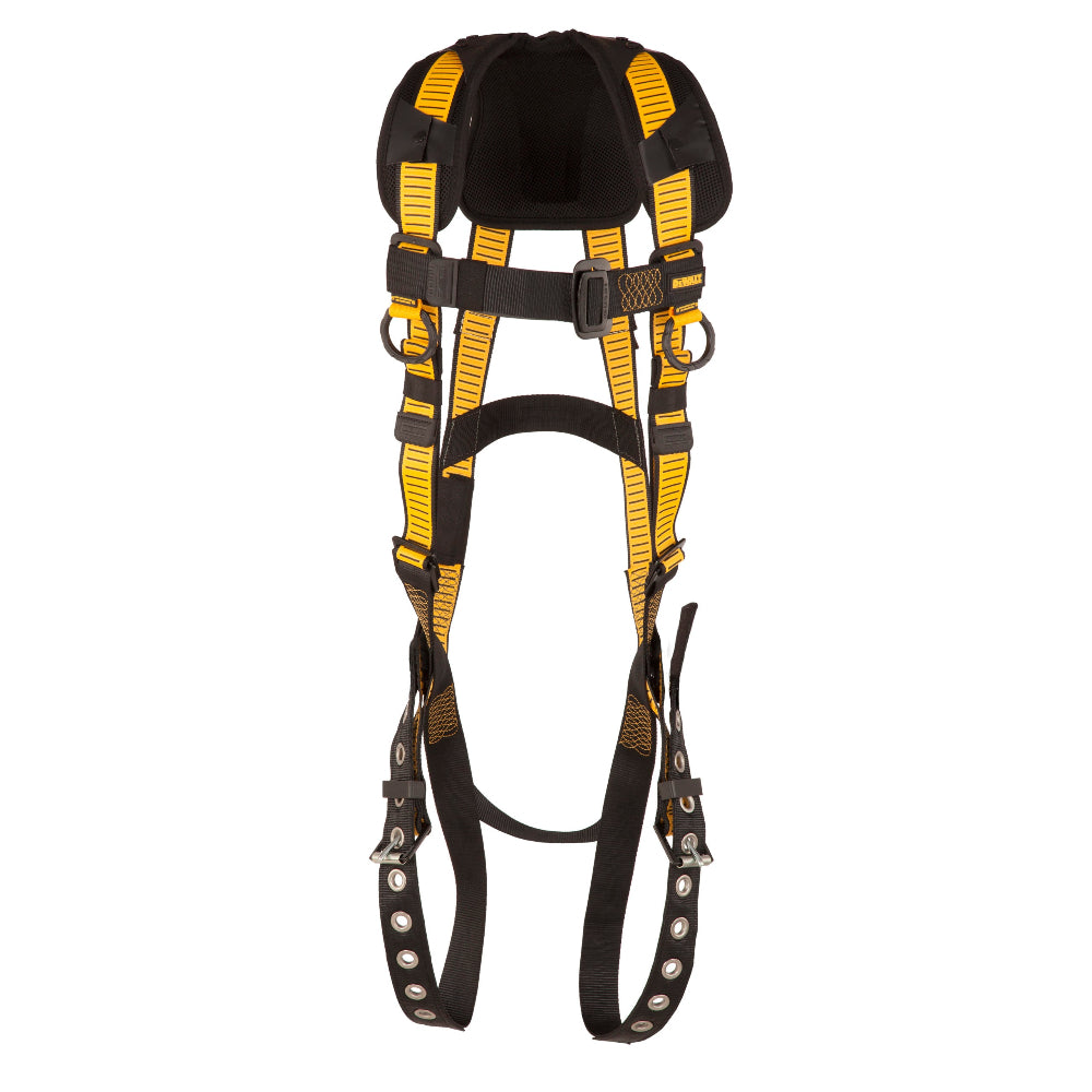 Black and yellow safety harness on a white background