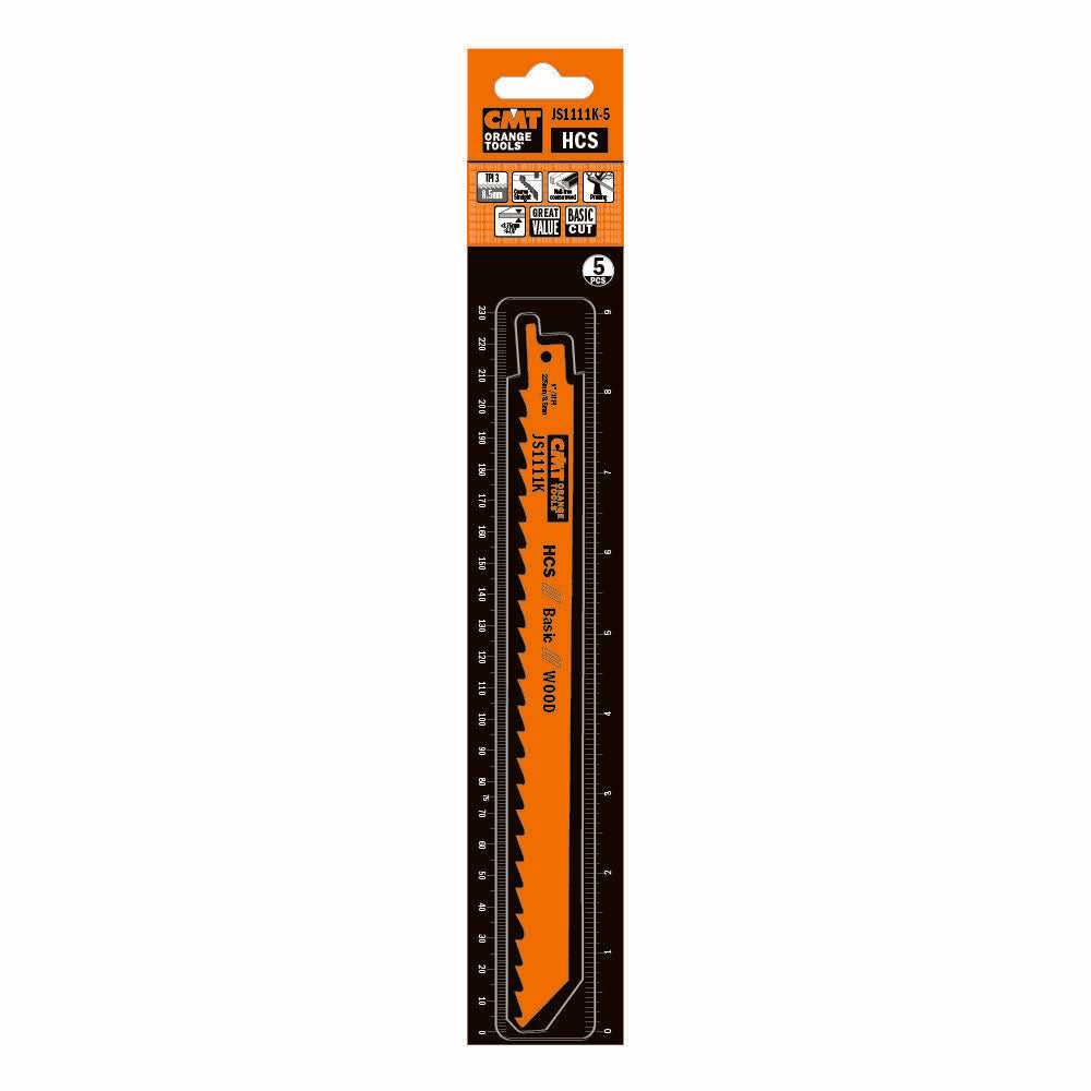 CMT JS1111K-5 Reciprocating Saw Blades for Wood (HCS) 9" x 3TPI (5-Pc)