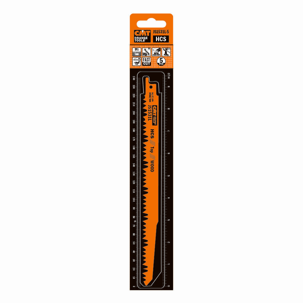 CMT JS1531L-5 Reciprocating Saw Blades for Wood (HCS) 10" x 5TPI (5-Pc)