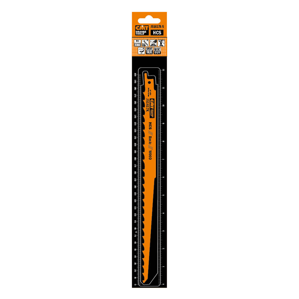 CMT JS1617K-5 Reciprocating Saw Blades for Wood (HCS) 12" x 3TPI (5-Pc)