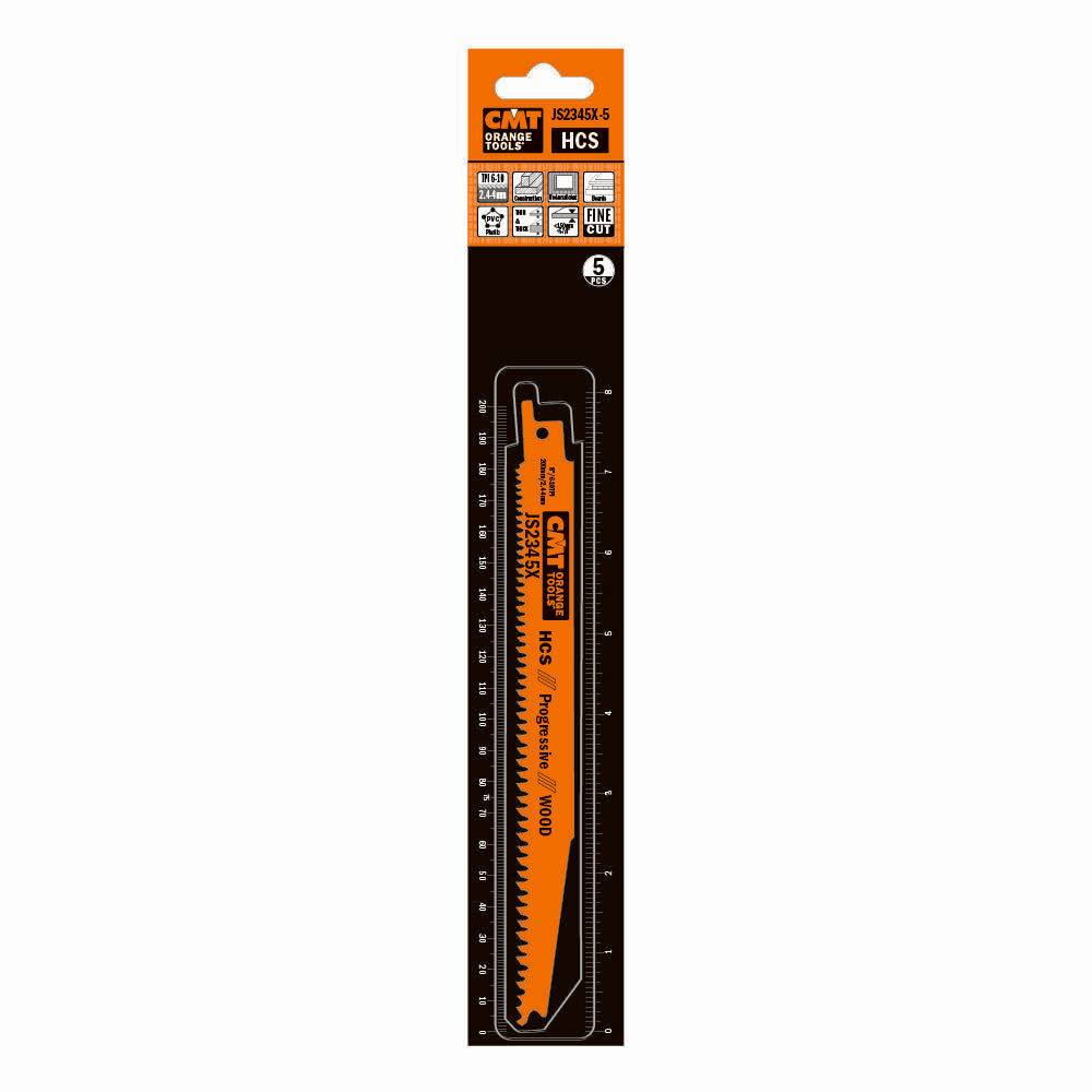 CMT JS2345X-5 Reciprocating Saw Blades for Wood (HCS) 8" x 6-10TPI (5-Pc)