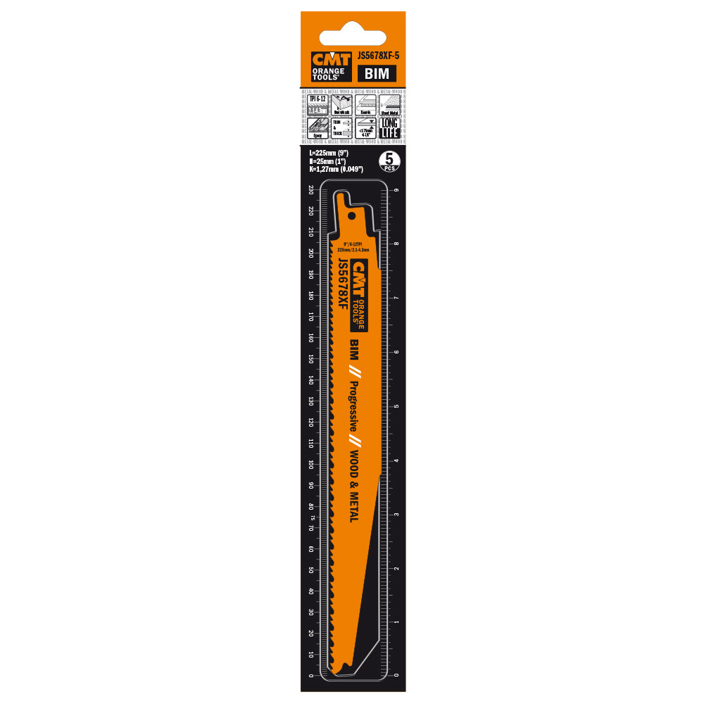 CMT JS5678XF-5 Reciprocating Saw Blades for Wood & Metal BIM 9" x 6-12TPI (5-Pc)