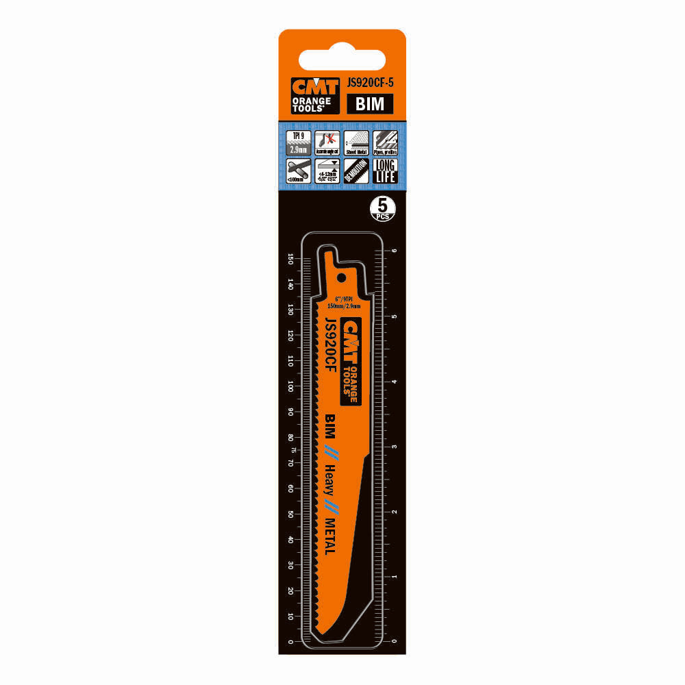 CMT JS920CF-5 Reciprocating Saw Blades for Metal BIM 6" x 9TPI (5-Pc)