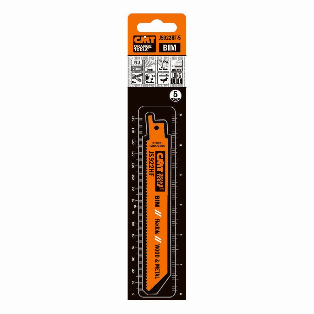 CMT JS922HF-5 Reciprocating Saw Blades for Wood & Metal BIM 6" x 10TPI (5-Pc)