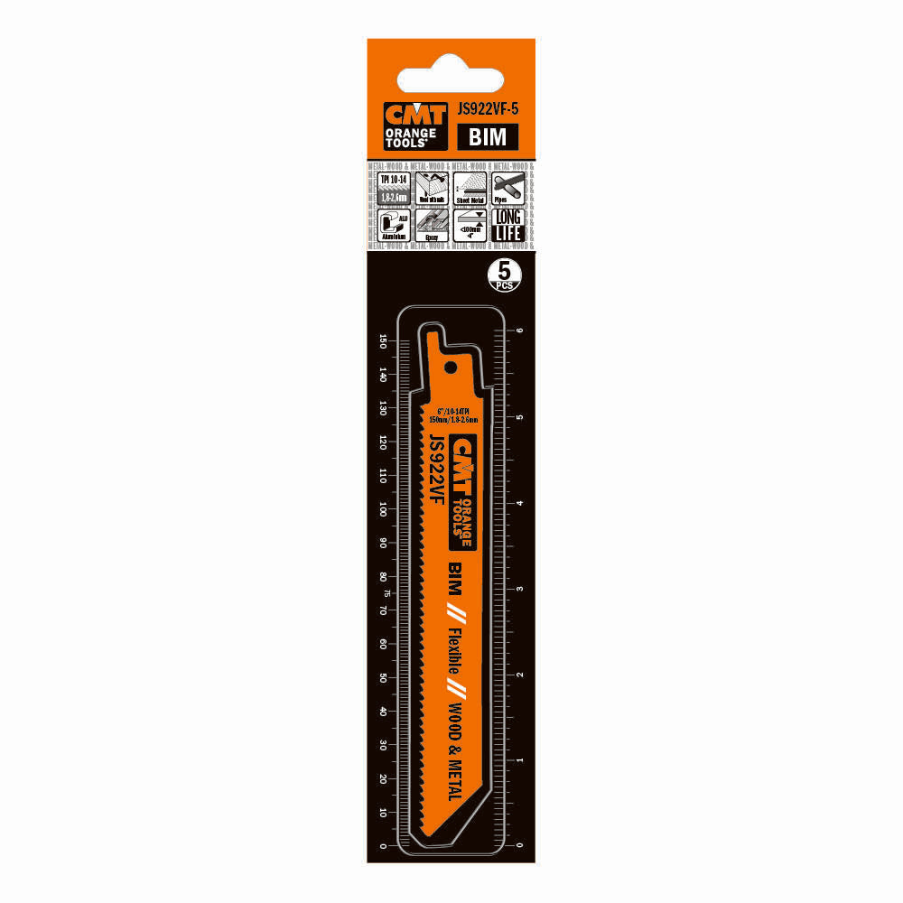 CMT JS922VF-5 Reciprocating Saw Blades for Wood & Metal BIM 6" x 10-14TPI (5-Pc)