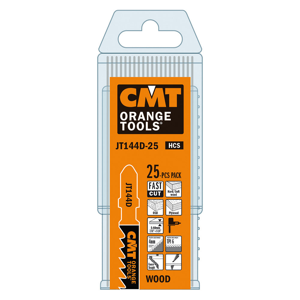 CMT JT144D-25 Jig Saw Blades Wood/Coarse Straight (HCS) 4" x 6TPI (25-Pc)