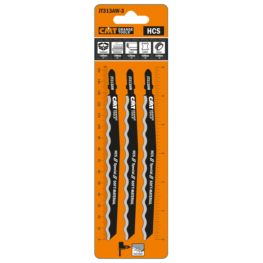 CMT JT313AW-3 Jig Saw Blades for Soft Materials (HCS) 6" (3-Pc)