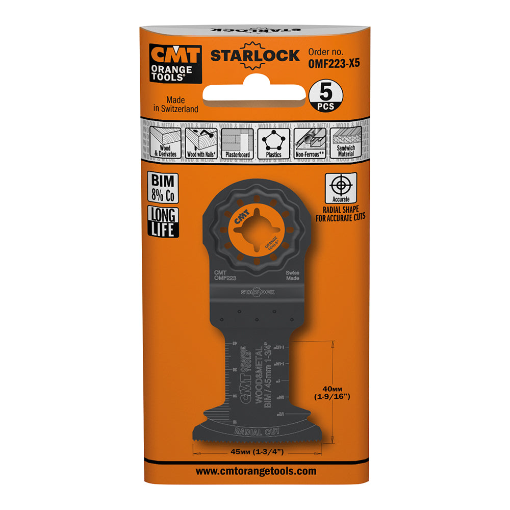 CMT OMF223-X5 1-3/4" Plunge Cut Blade for Wood & Metal BIM Starlock (5-Pc)
