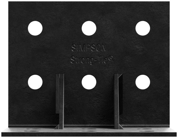 Black Simpson Strong-Tie product with white circular holes on a black background