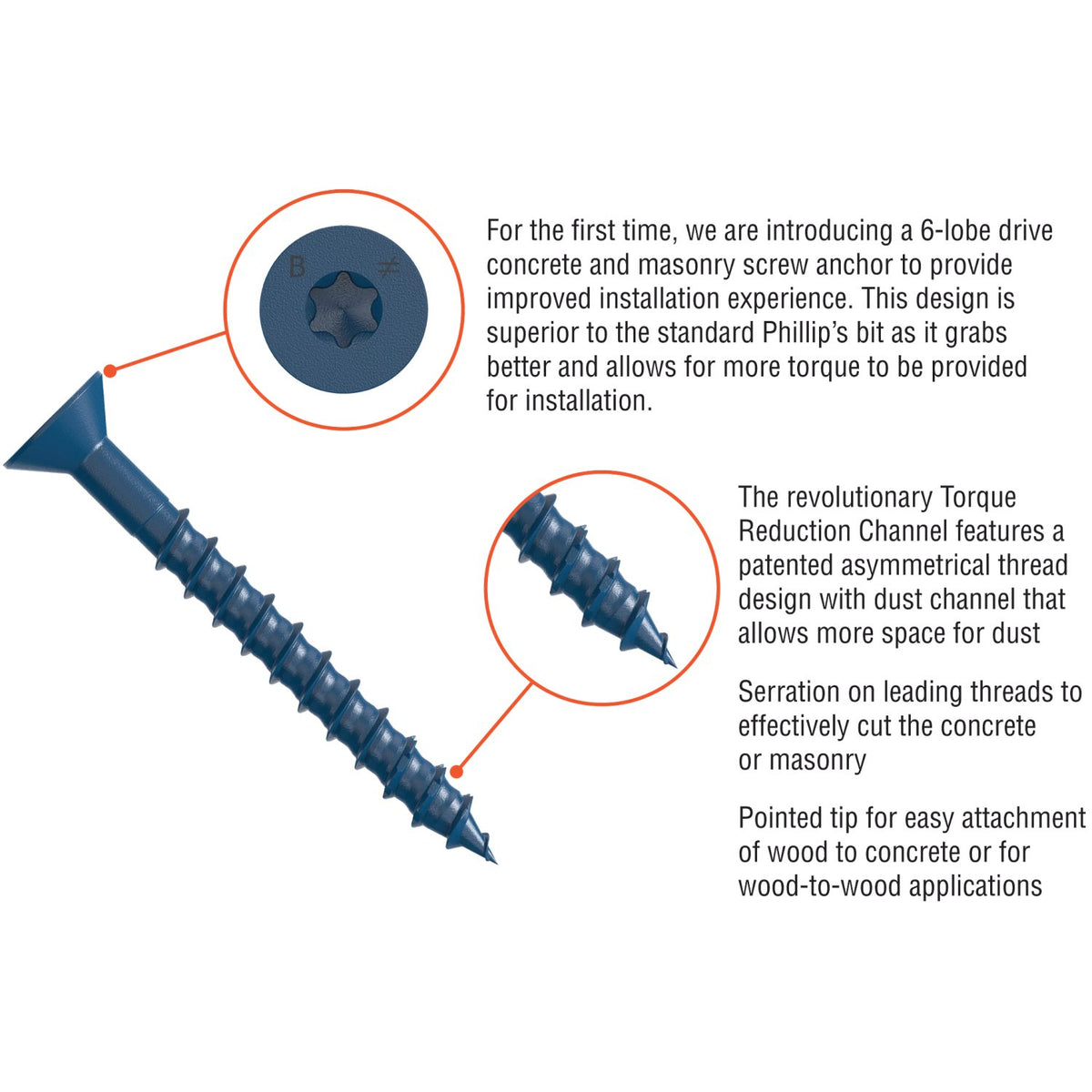 Simpson 3/16" x 3-3/4" Titen Turbo Flat-Head Screw Anchor, Blue TNT18334TF