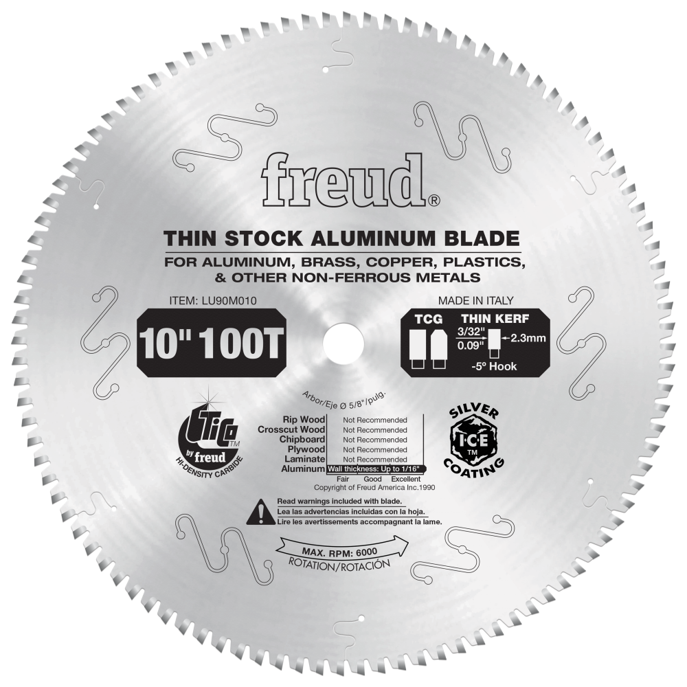 Freud 10" Thin Stock Non-Ferrous Metal Blade - Teeth: 100, Arbor: 5/8"