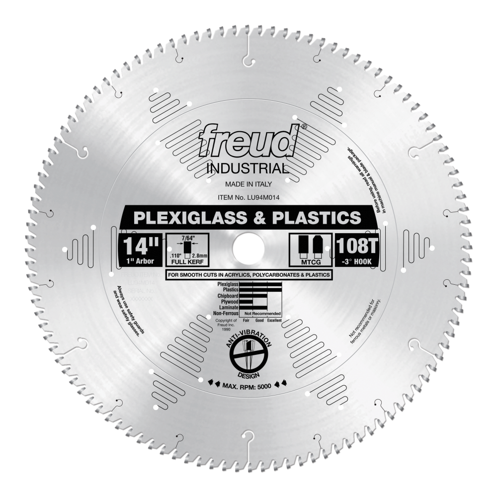 Freud 14" Plastic Blade - Teeth: 108, Arbor: 1"