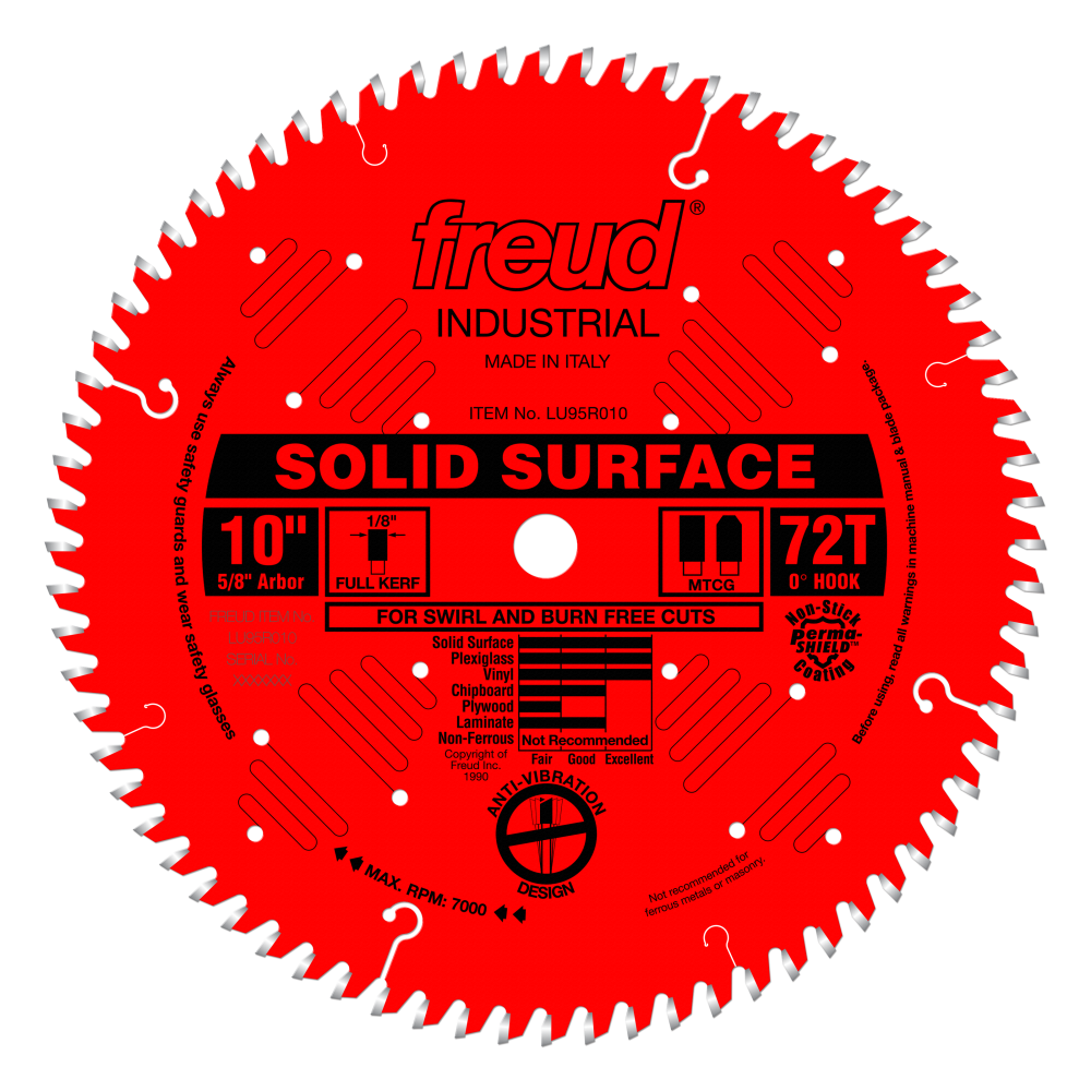 Freud 10" Solid Surface Blade - Teeth: 72, Arbor: 5/8" (LU95R010)