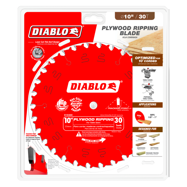 Diablo 10" x 30 Teeth Ripping Saw Blade for Plywood D1030X