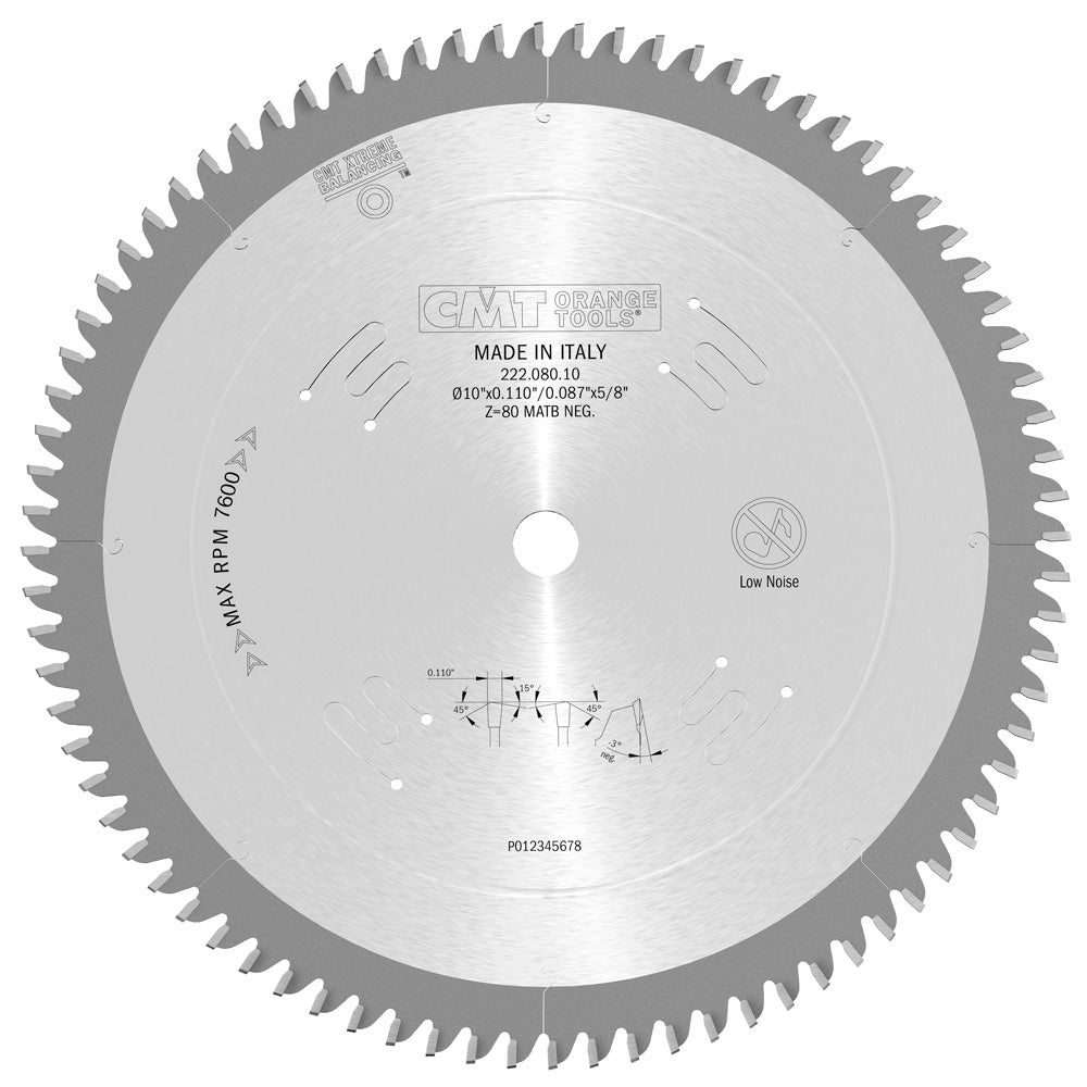 CMT 222.080.10 Industrial Plexiglass and Plastic Saw Blade 10" x 5/8" T80 MATB