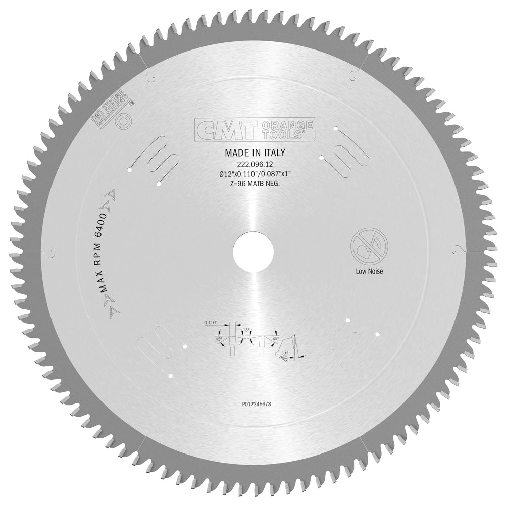 CMT 222.096.12 Industrial Plexiglass and Plastic Saw Blade 12" x 1" T96