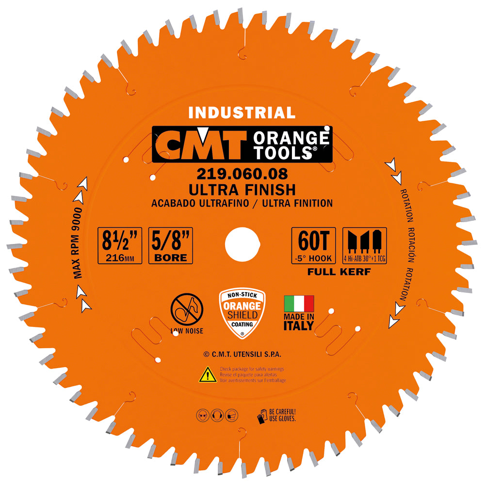 CMT 219.060.08 Ultra Finish Sliding Compound Saw Blade 8-1/2" x 5/8" T60 ATB+1TCG