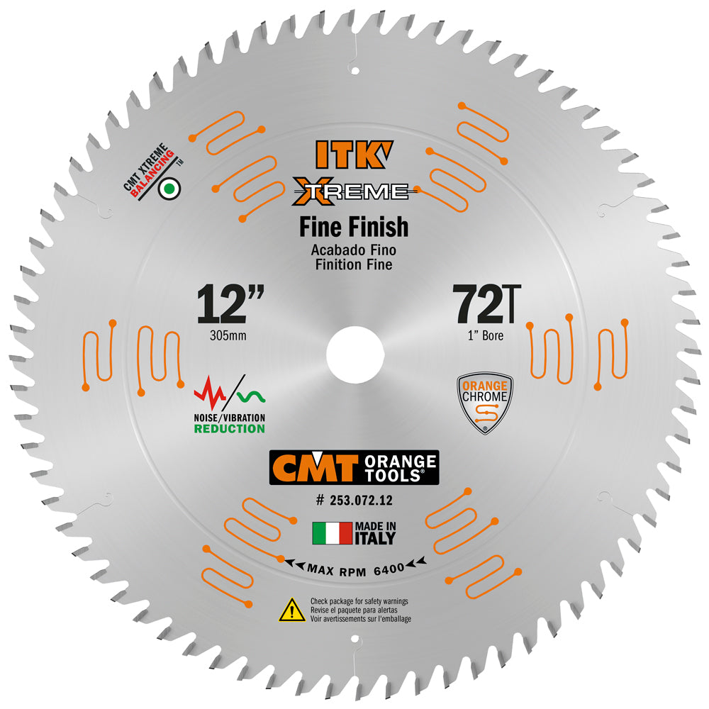 CMT 253.072.12 ITK Sliding Fine Finish Saw Blade 12" x 1" T72 ATB