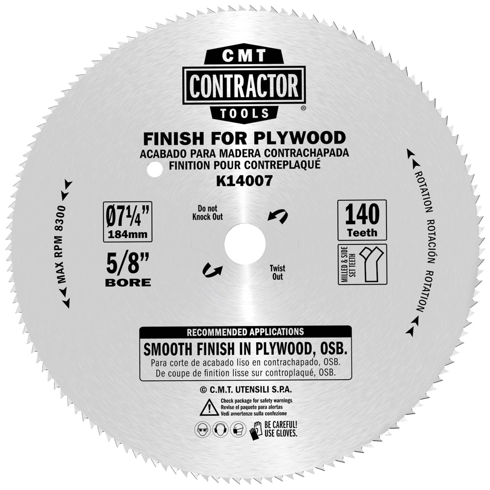 CMT K14007 ITK Contractor Saw Blade Finish for Plywood 7-1/4" x 5/8" T140 10Pk