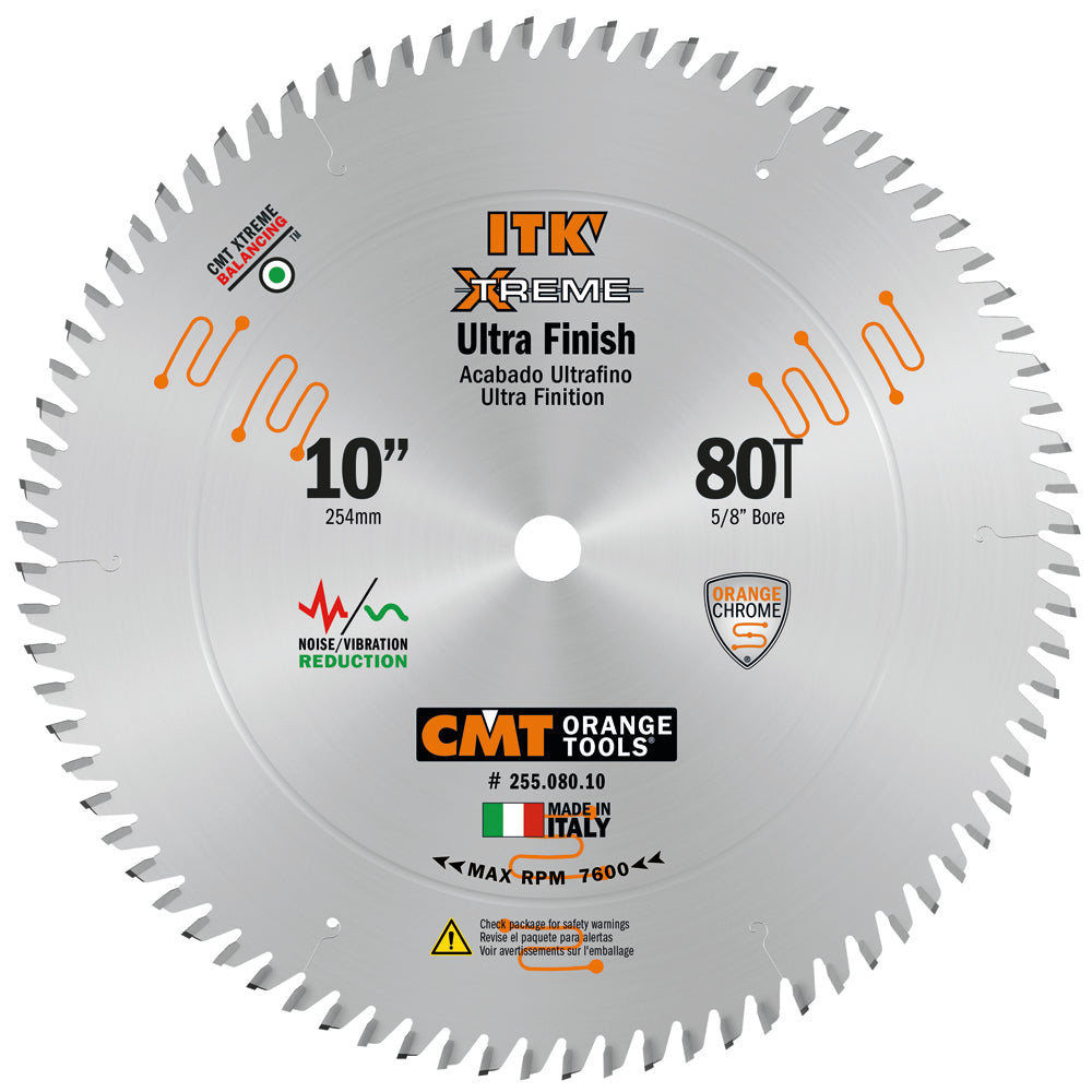 CMT 255.080.10 ITK Ultra Finish Saw Blade 10" T80 x 5/8" Hi-ATB