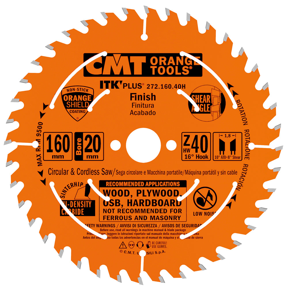 CMT 272.160.40H Contractor ITK Plus Finish Saw Blade 160x20mm T40 ATB+SHEAR