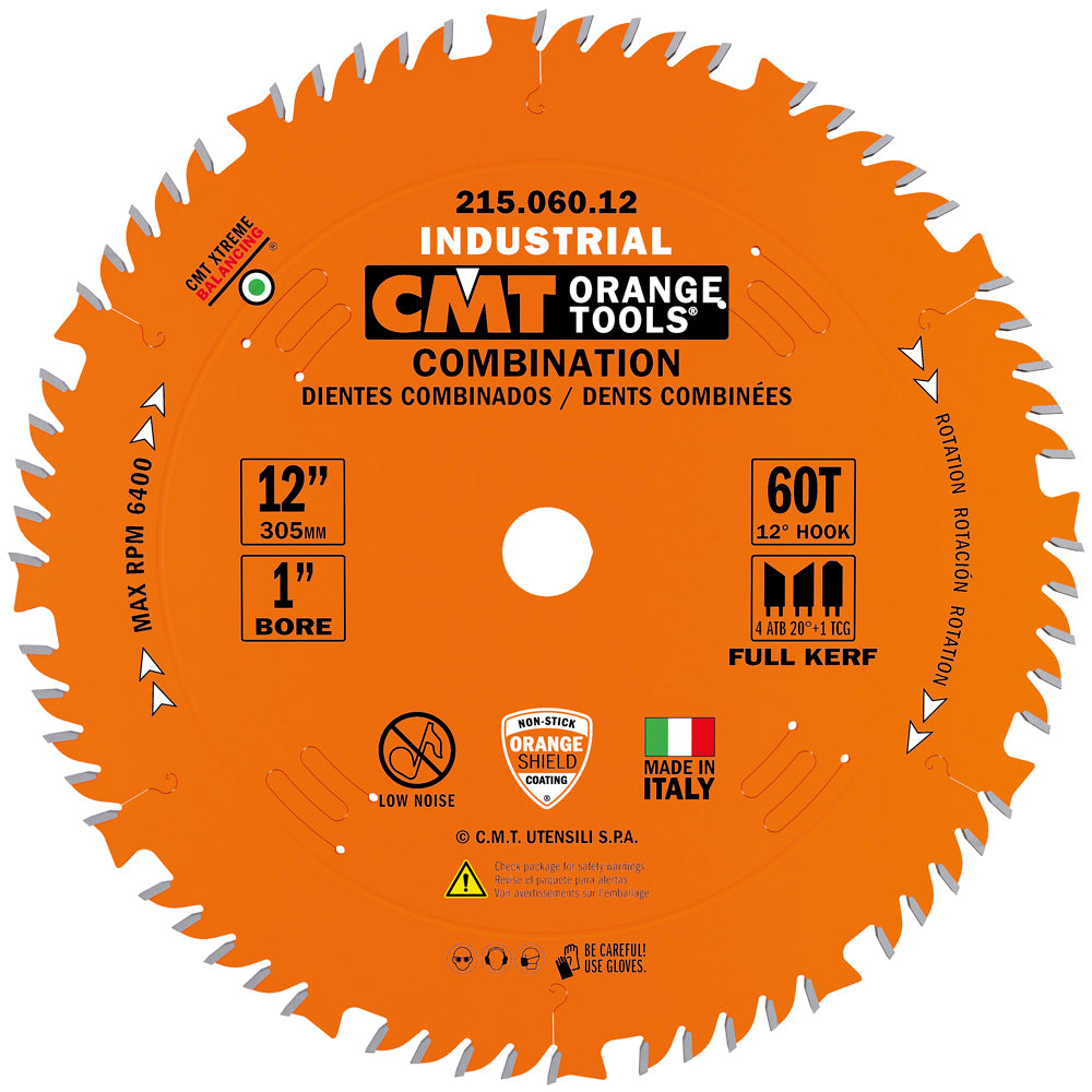 CMT 215.060.12 Industrial Combination Saw Blade 12" x 1" T60 4ATB+TCG