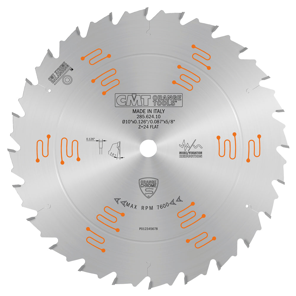 CMT 285.624.10 Chrome Ripping Saw Blade 10" x 5/8" T24 Flat