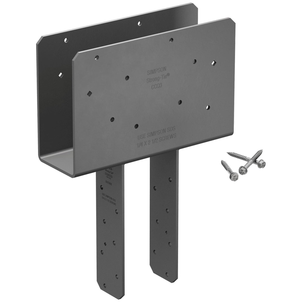 Simpson 3-1/8" Beam x 4" Post Column Cap w/SDS Screws, Gray Paint, CCQ3-4SDS2.5
