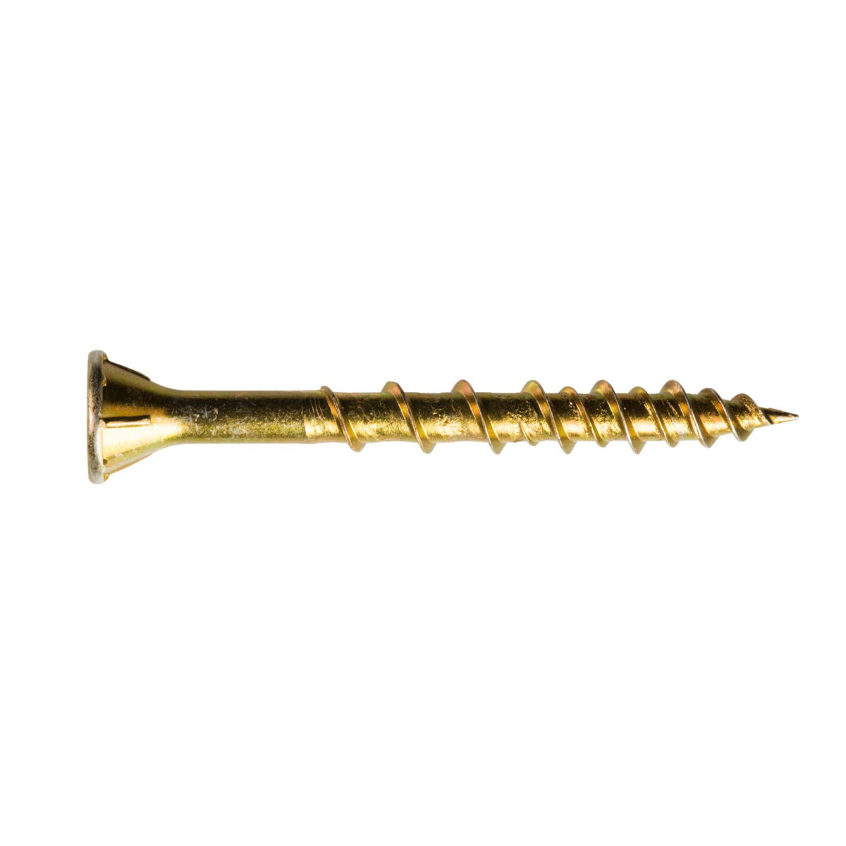 Gold-colored screw on a white background