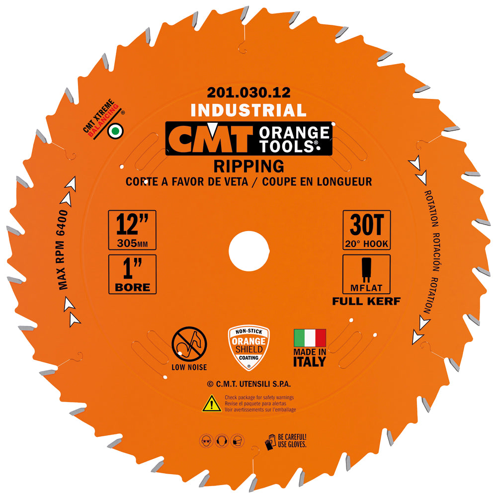 CMT 201.030.12 Industrial Ripping Saw Blade 12" T30 FTG 1" Bore