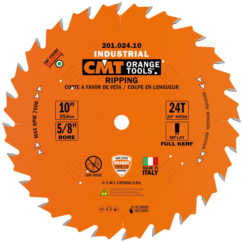 CMT 201.024.10 Industrial Ripping Saw Blade 10" x T24 FTG 5/8" Bore