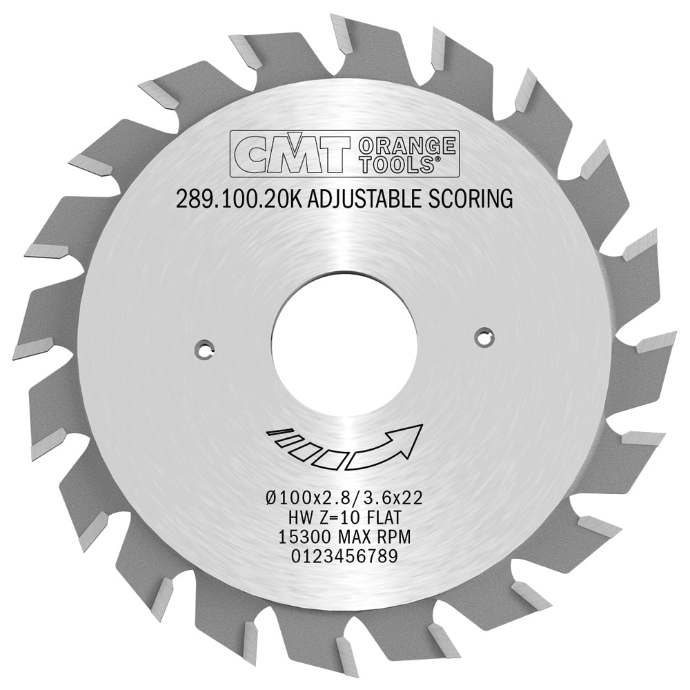 CMT 289.100.20K Industrial Adjustable Scoring Blade 100 x 22mm T10+10