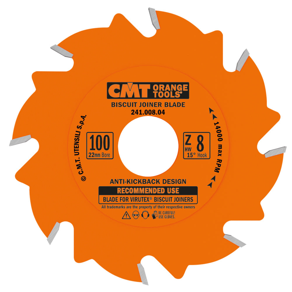 CMT 241.008.04 Biscuit Joiner 4" x22mm T8