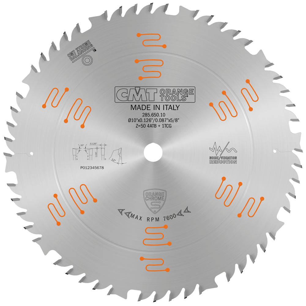 CMT 285.650.10 Chrome Combination Saw Blade 10" x 5/8" T50 ATB+TCG