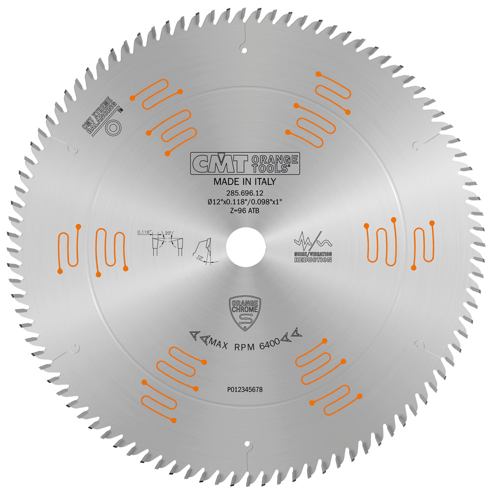 CMT 285.696.12 Orange Chrome Crosscut Ultra Finish Saw Blade 12" x 1" T96 ATB
