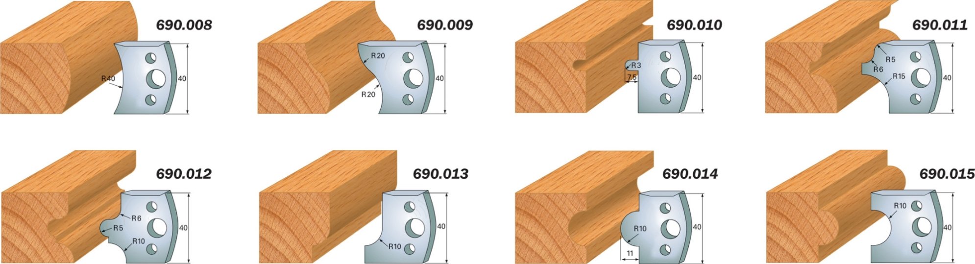 CMT 690.012 Profile Knives For Insert Shaper System 1-37/64" x 5/32" (40x4mm) 2Pk