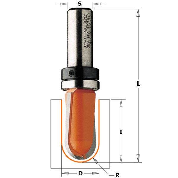 CMT 814.127.11B Round Nose Bit w/Bearing 1/2" R=1/4" S=1/4"