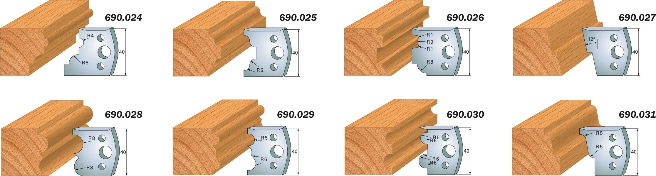 CMT 690.030 Profile Knives For Insert Shaper System 1-37/64" x 5/32" (40x4mm) 2Pk