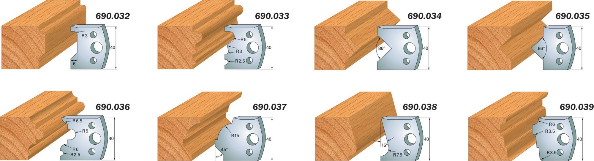 CMT 690.038 Profile Knives For Insert Shaper System 1-37/64" x 5/32" (40x4mm) 2Pk