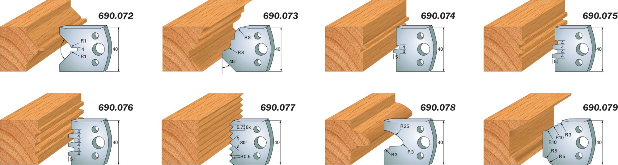 CMT 690.079 Profile Knives For Insert Shaper System 1-37/64" x 5/32" (40x4mm) 2Pk