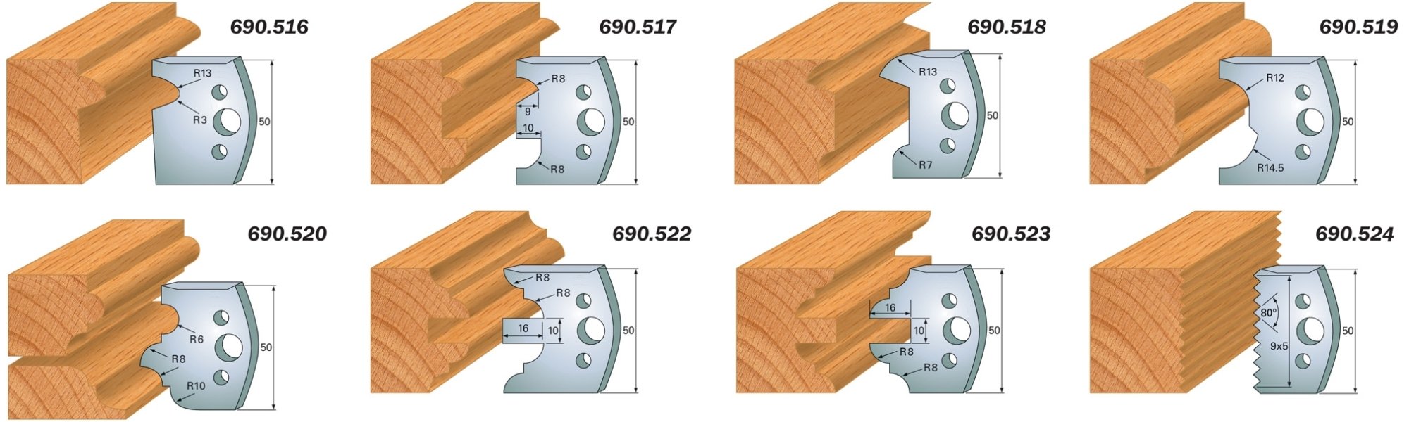 CMT 690.524 Profile Knives For Insert Shaper System 1-31/32" x 5/32" (50x4mm) 2Pk